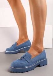 Niebieskie Mokasyny z Ekozamszu z Ozdobnymi Cyrkoniami i Zawieszką Artiga. Niebieskie mokasyny damskie Born2be. Za 109.99 zł.
