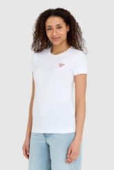 GUESS Biały damski t-shirt bawełniany Mini Triangle Tee, Rozmiar M. Białe t-shirty damskie Guess, m, z aplikacjami, z bawełny, bez kołnierzyka. W wyprzedaży za 89.99 zł.