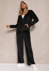 Czarny Welurowy Komplet Dresowy Bluza z Kapturem i Szerokie Spodnie Poretta. Czarne bluzy z kapturem damskie Renee, m, z dresówki. Za 69.99 zł.