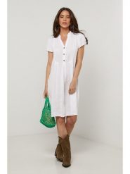 Le Monde du Lin Lniana sukienka w kolorze białym rozmiar: 34/36. Białe sukienki damskie Le Monde du Lin, bez wzorów, ze lnu, bez kołnierzyka, bez ramiączek, midi. Za 165.99 zł.