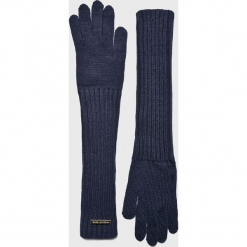 Trussardi Jeans - Rękawiczki. Niebieskie rękawiczki damskie TRUSSARDI JEANS, bez wzorów, z dzianiny. W wyprzedaży za 119.90 zł.