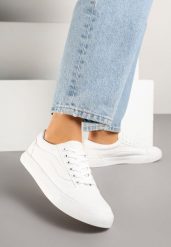 Białe Tenisówki Trampki z Niską Cholewką Ozdobione Geometrycznym Wzorem Wioressa. Białe trampki i tenisówki damskie Renee, bez wzorów, z jeansu, przed kostkę. Za 69.99 zł.