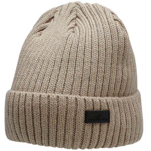 Czapka męska 4F beżowa prążkowana z mikropolarową podszewką. Brązowe czapki męskie 4f, na zimę, bez wzorów, z materiału, sportowe. Za 47.99 zł.