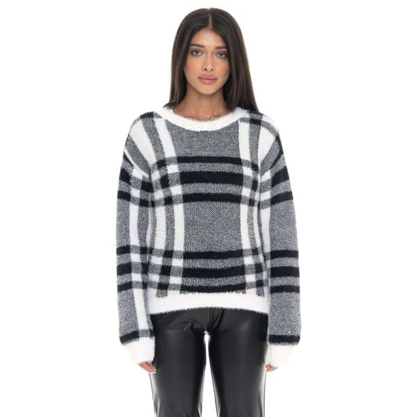 Bluza Leone 1947 Glam Winter Damen Karo Rundhalspullover z Logo-Etikett. Czarne bluzy bez kaptura damskie LEONE 1947 APPAREL, z poliesteru. W wyprzedaży za 206.29 zł.