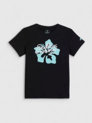 4F T-shirt regular z nadrukiem dziewczęcy - czarny 158 (12-13 lat). Czarne koszulki dziewczęce 4f, bez wzorów, z bawełny, bez ramiączek. Za 39.99 zł.