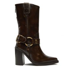 Botki Bronx. Brązowe botki damskie Bronx, bez obcasa, na słupku, bez zapięcia. Za 849.99 zł.