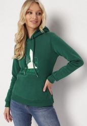Zielona Bluza Dzianinowa z Kapturem i Nadrukiem Jubida. Zielone bluzy z kapturem damskie Born2be, l, z dzianiny. Za 84.99 zł.
