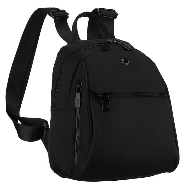 Czarny plecak damski wykonany z poliestru, jednokomorowy i zamykany suwakiem - Peterson. Czarne plecaki damskie Peterson, bez wzorów, biznesowe. Za 89.99 zł.