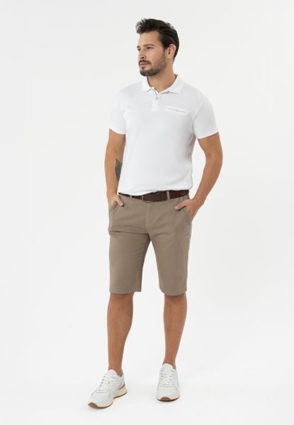 Bawełniane szorty P-BRAD. Brązowe szorty męskie Volcano, z bawełny, bez kołnierzyka. Za 159.99 zł.