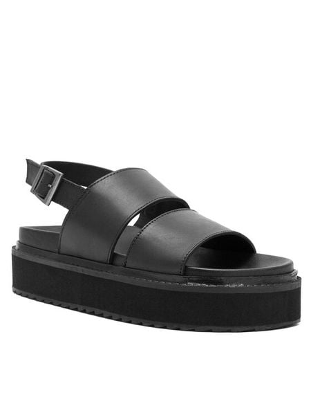 Badura Sandały PRETORO- Czarny. Czarne sandały damskie Badura, bez wzorów, ze skóry, bez obcasa, na koturnie. Za 299.99 zł.