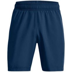 Lekkie niebieskie spodenki męskie Under Armour. Niebieskie szorty męskie Under Armour, z poliesteru, bez kołnierzyka. Za 169.99 zł.