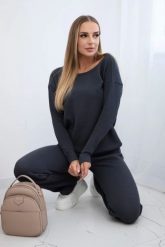 Komplet sweterkowy Bluza + Spodnie grafitowy. Szare bluzy bez kaptura damskie KESI, bez wzorów, z poliesteru, eleganckie, plus size. Za 297.97 zł.