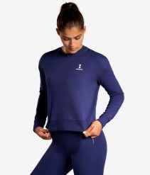 Bluza sportowa damska ekologiczna. Niebieskie bluzy sportowe damskie NORDICDOTS, l, bez wzorów, z bawełny, bez ramiączek, długie, bez kaptura. Za 275.00 zł.