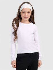 4F Longsleeve slim gładki dziewczęcy - biały 164 (13-14 lat). Białe koszulki dziewczęce 4f, bez wzorów, z bawełny, bez ramiączek. Za 49.99 zł.