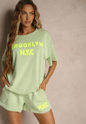 Jasnozielony Komplet z Wiskozą o Fasonie Oversize T-shirt i Szorty Lirafina. Zielone szorty damskie Renee, bez wzorów, z wiskozy. Za 189.99 zł.