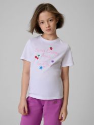 Дитячий t-shirt regular з принтом - білий. T-shirty damskie 4f, bez wzorów, bez kołnierzyka. Za 579.90 zł.