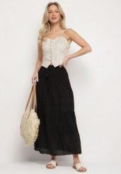 Czarna Spódnica z Bawełny z Wysokim Stanem w Stylu Boho Ellitrae. Czarne spódniczki damskie Born2be, na lato, l, bez wzorów, z bawełny, boho, z podwyższonym stanem, maxi, proste. Za 54.99 zł.