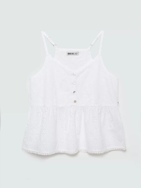 Top damski bawełniany haftowany biały Balbina 100. Białe topy damskie Big Star, l, z aplikacjami, z bawełny, bez kołnierzyka. Za 159.99 zł.