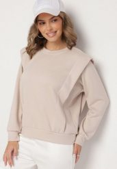 Beżowa Bluza z Wiskozą z Podkreśloną Linią Ramion Alithra. Brązowe bluzy bez kaptura damskie Born2be, z jeansu. Za 79.99 zł.
