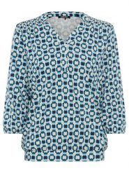 Olsen Bluzka w kolorze granatowo-turkusowo-beżowym rozmiar: 38. Brązowe bluzki damskie Olsen, bez wzorów, bez kołnierzyka, bez ramiączek. Za 60.99 zł.