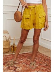 Fleur de Lin Lniane szorty "Boristo" w kolorze żółtym rozmiar: XL. Żółte szorty damskie Fleur de Lin, bez wzorów, ze lnu, z podwyższonym stanem. Za 138.45 zł.