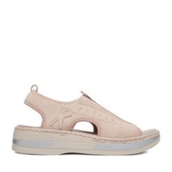 Sandały Rieker. Czerwone sandały damskie Rieker, bez wzorów, bez obcasa, na koturnie. Za 319.99 zł.