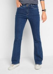 Dżinsy w fasonie bootcut, mid waist, z bawełny organicznej. Niebieskie jeansy damskie bonprix. Za 129.99 zł.