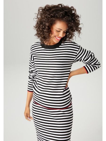 Aniston Sweter w kolorze czarno-białym rozmiar: 42. Białe swetry klasyczne damskie Aniston, bez kołnierzyka. Za 72.45 zł.