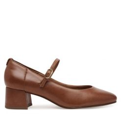 Półbuty Tamaris. Brązowe półbuty damskie Tamaris, bez wzorów, bez obcasa, na obcasie. Za 289.99 zł.