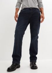 Dżinsy termiczne Relaxed Fit Straight na podszewce z polaru. Niebieskie jeansy męskie bonprix. Za 199.99 zł.