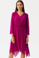 Elegancka zwiewna sukienka szyfonowa wizytowa śliwkowa. Sukienki damskie Stylove, na randkę, xl, bez wzorów, z szyfonu, eleganckie, bez kołnierzyka, bez ramiączek, oversize. Za 379.00 zł.