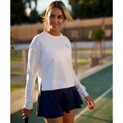 Bluza sportowa damska ekologiczna. Białe bluzy sportowe damskie NORDICDOTS, l, bez wzorów, z bawełny, bez ramiączek, długie, bez kaptura. Za 275.00 zł.