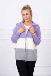 Sweter z kapturem trzykolorowy fioletowy+ecru+szary. Fioletowe swetry klasyczne damskie KESI, l, z poliesteru, bez kołnierzyka, plus size. Za 158.92 zł.