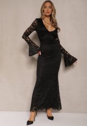 Czarna Dopasowana Sukienka Zdobiona Koronką z Rozszerzanym Dołem Hannalis. Czarne sukienki damskie Renee, na imprezę, m, z aplikacjami, z koronki, eleganckie, bez kołnierzyka, bez ramiączek, maxi, dopasowane. W wyprzedaży za 125.99 zł.