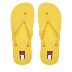 Japonki Tommy Jeans. Żółte klapki damskie Tommy Jeans, bez wzorów, z jeansu, bez obcasa. Za 89.99 zł.
