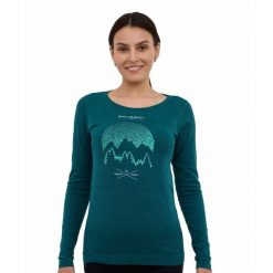 Koszulka damska z długim rękawem wełniana Brubeck OUTDOOR WOOL PRO. Zielone t-shirty damskie Brubeck, bez wzorów, z poliamidu, bez kołnierzyka. Za 314.99 zł.