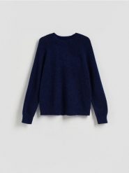 Sweter z wełną - granatowy. Niebieskie swetry klasyczne damskie Reserved, l, z dzianiny, bez kołnierzyka. Za 149.99 zł.