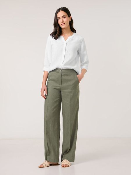 Gerry Weber Lniane spodnie w kolorze khaki rozmiar: 40. Brązowe spodnie materiałowe damskie Gerry Weber, bez wzorów, ze lnu, z podwyższonym stanem. Za 236.05 zł.