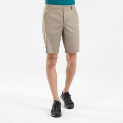 Spodenki turystyczne męskie Quechua NH100. Niebieskie szorty męskie QUECHUA, z bawełny, bez kołnierzyka. Za 49.99 zł.