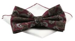 Mucha Męska z Białą Poszetką - Chattier - Głęboka Czerwień, Wzór Orientalny. Czerwone krawaty i muchy męskie Chattier, bez wzorów, z poliesteru, eleganckie. Za 59.00 zł.