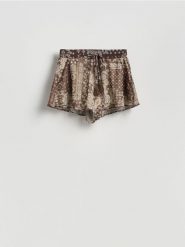 Szorty plażowe - ciemnobrązowy. Brązowe szorty damskie Reserved, bez wzorów, z tkaniny. Za 89.99 zł.