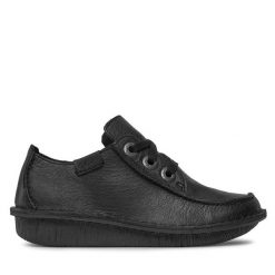 Półbuty Clarks. Czarne półbuty damskie Clarks, bez wzorów, bez obcasa, na płaskiej podeszwie. Za 499.99 zł.