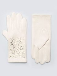 BIG STAR Rękawiczki w kolorze kremowym rozmiar: L/XL. Brązowe rękawiczki damskie Big Star, bez wzorów, z materiału. Za 49.99 zł.