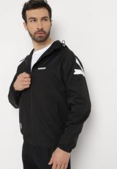 Czarna Kurtka z Kapturem i Suwakiem oraz Ozdobnym Nadrukiem Valanthei. Czarne kurtki męskie Born2be, l, bez wzorów, eleganckie, z kapturem. Za 139.99 zł.