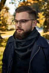 Komin męski zimowy Brødrene k3 c. szary 9921. Szare szaliki męskie na zimę, bez wzorów, z dzianiny. Za 32.45 zł.