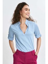 Nife Bluzka w kolorze błękitnym rozmiar: 36. Niebieskie bluzki damskie Nife, bez wzorów, z wiskozy, bez kołnierzyka, bez ramiączek. Za 113.36 zł.