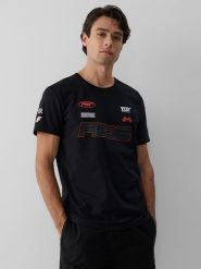 4F T-shirt slim z nadrukiem męski - czarny L. Czarne t-shirty męskie 4f, l, bez wzorów, z bawełny, bez kołnierzyka. Za 79.99 zł.