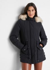 Parka. Czarne parki damskie bonprix, bez wzorów. Za 289.99 zł.