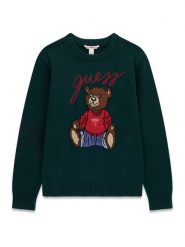 Guess Sweter H6BR01 Z1336 Zielony ciemny Regular Fit. Zielone swetry chłopięce Guess, z aplikacjami, bez kołnierzyka. Za 234.99 zł.