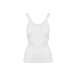 Bezszwowy, ekologiczny tank top z koronką dla kobiet Kariban. Białe topy damskie KARIBAN, bez wzorów, z koronki, bez kołnierzyka. Za 127.50 zł.